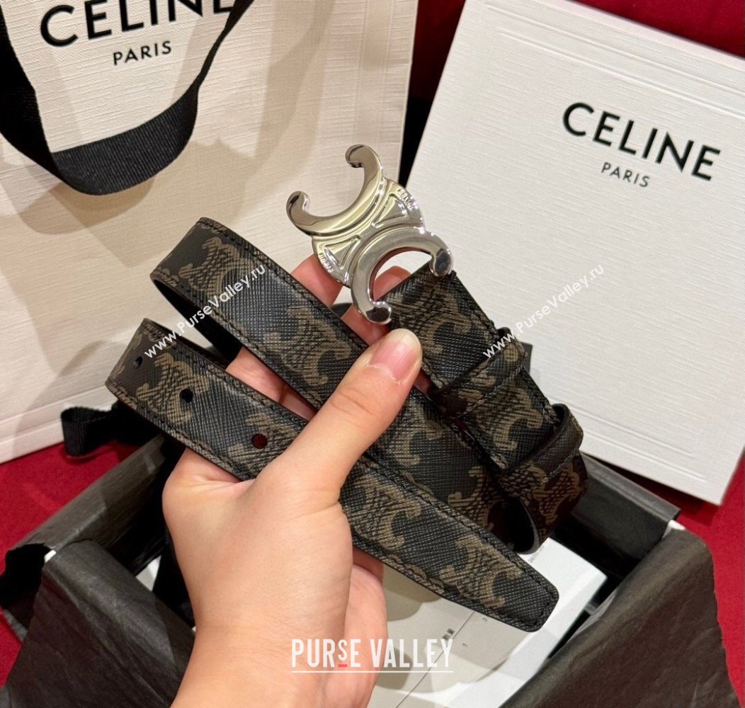 Celine Triomphe Calfskin Belt 2.5cm Brown/Silver 2024 1127 (99-241127076)