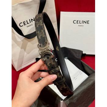 Celine Triomphe Calfskin Belt 2.5cm Brown/Silver 2024 1127 (99-241127076)