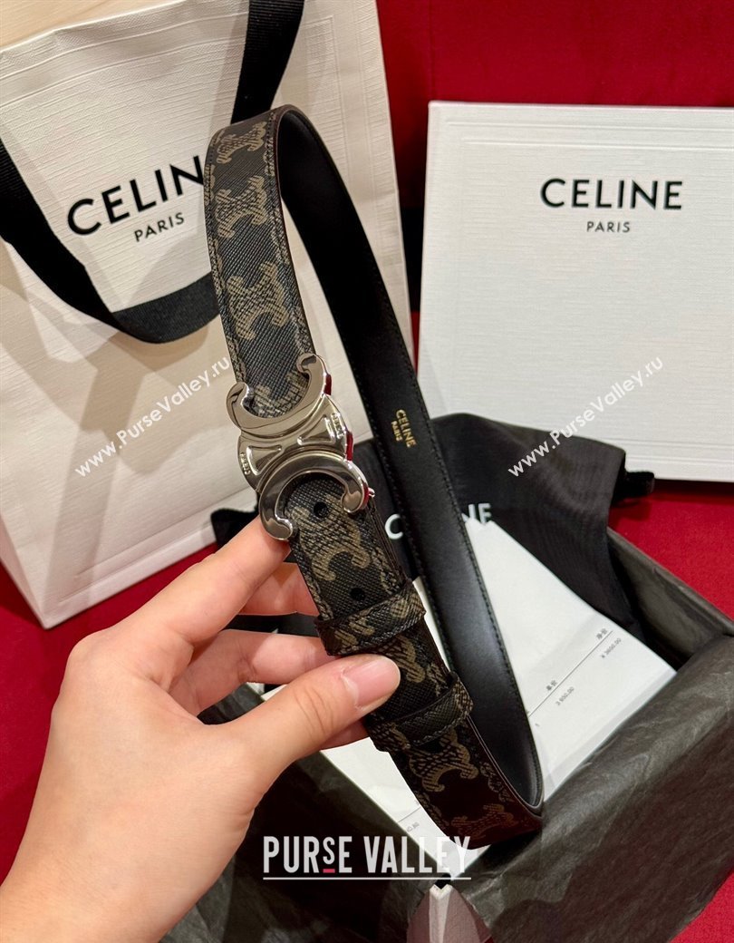 Celine Triomphe Calfskin Belt 2.5cm Brown/Silver 2024 1127 (99-241127076)