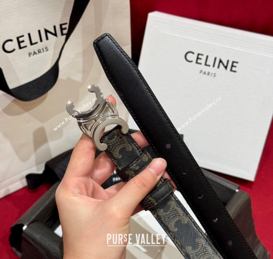 Celine Triomphe Calfskin Belt 2.5cm Brown/Silver 2024 1127 (99-241127076)