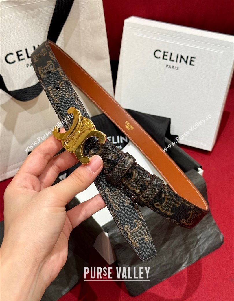 Celine Triomphe Calfskin Belt 2.5cm Brown/Gold 2024 1127 (99-241127077)