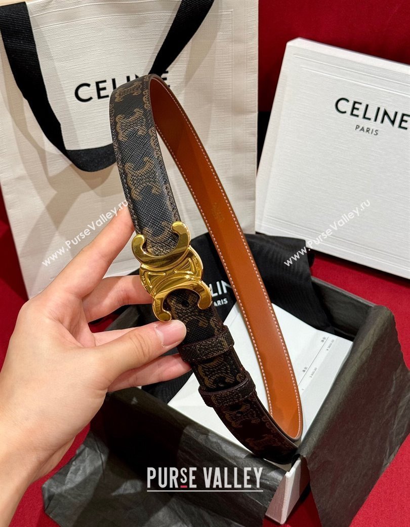 Celine Triomphe Calfskin Belt 2.5cm Brown/Gold 2024 1127 (99-241127077)