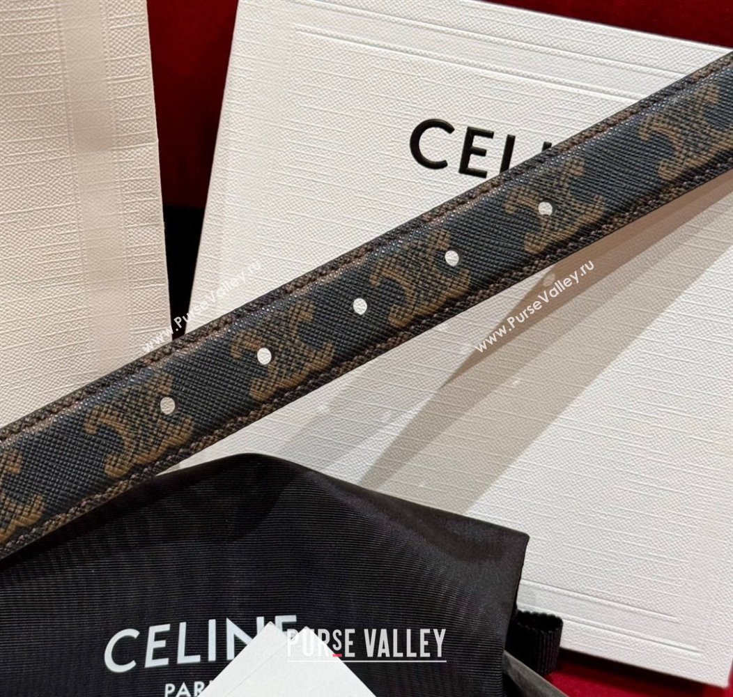 Celine Triomphe Calfskin Belt 2.5cm Brown/Gold 2024 1127 (99-241127077)