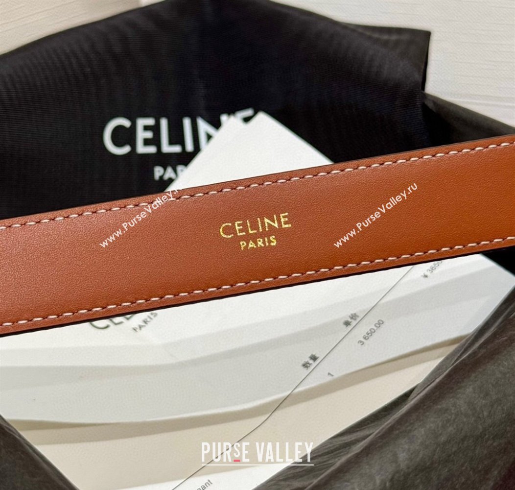 Celine Triomphe Calfskin Belt 2.5cm Brown/Gold 2024 1127 (99-241127077)