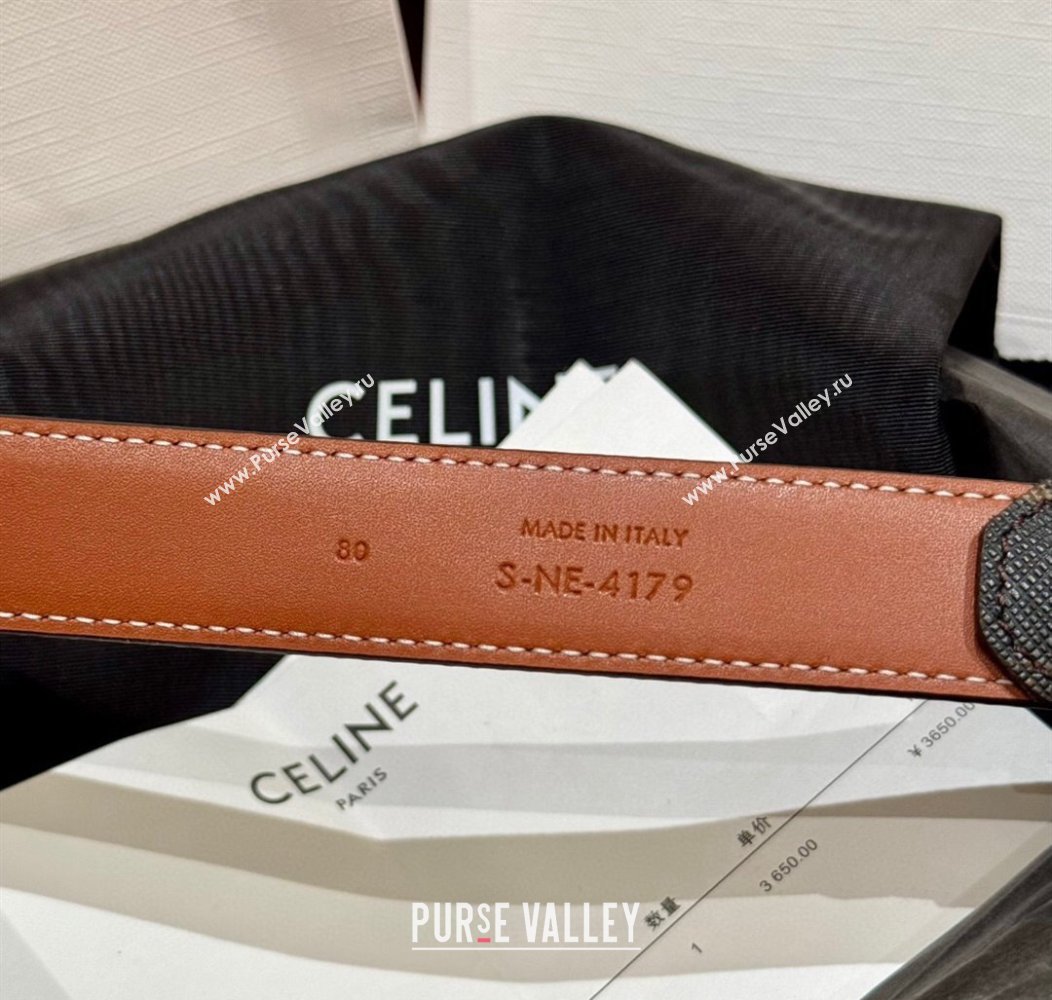 Celine Triomphe Calfskin Belt 2.5cm Brown/Gold 2024 1127 (99-241127077)