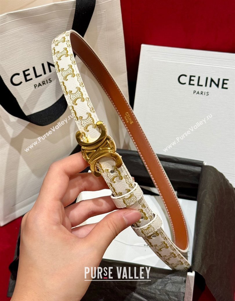 Celine Triomphe Calfskin Belt 1.8cm White 2024 1127 (99-241127079)