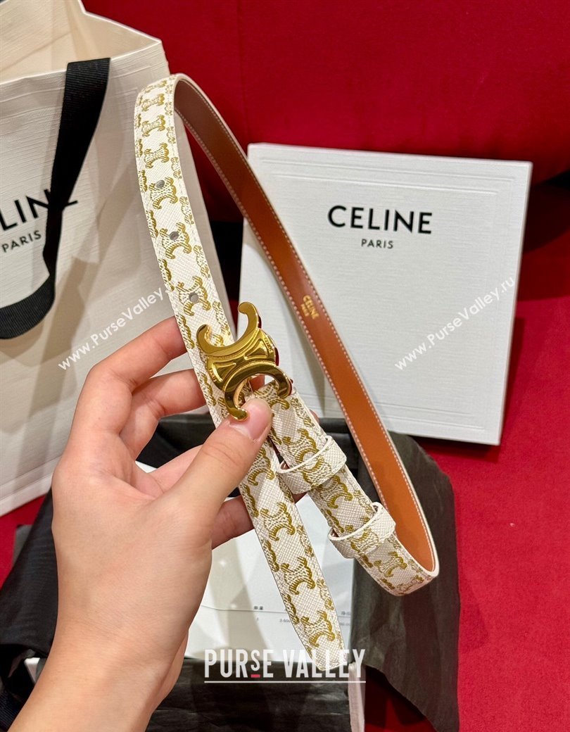 Celine Triomphe Calfskin Belt 1.8cm White 2024 1127 (99-241127079)