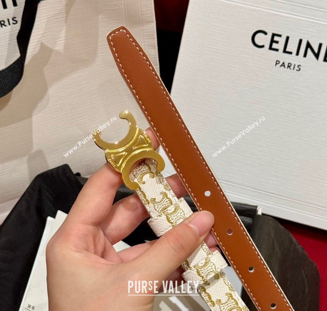 Celine Triomphe Calfskin Belt 1.8cm White 2024 1127 (99-241127079)