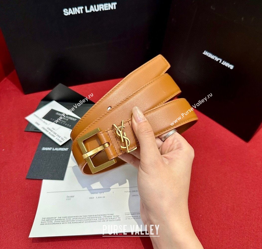 Saint Laurent Calfskin Belt 2cm/3cm Brown 2024 1127 (99-241127081)