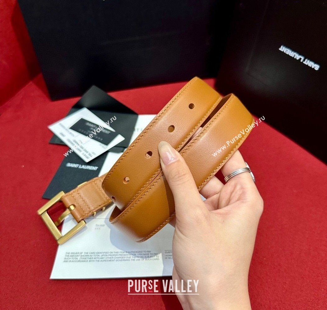 Saint Laurent Calfskin Belt 2cm/3cm Brown 2024 1127 (99-241127081)