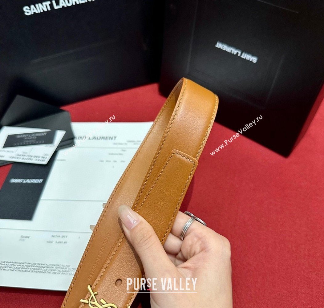 Saint Laurent Calfskin Belt 2cm/3cm Brown 2024 1127 (99-241127081)