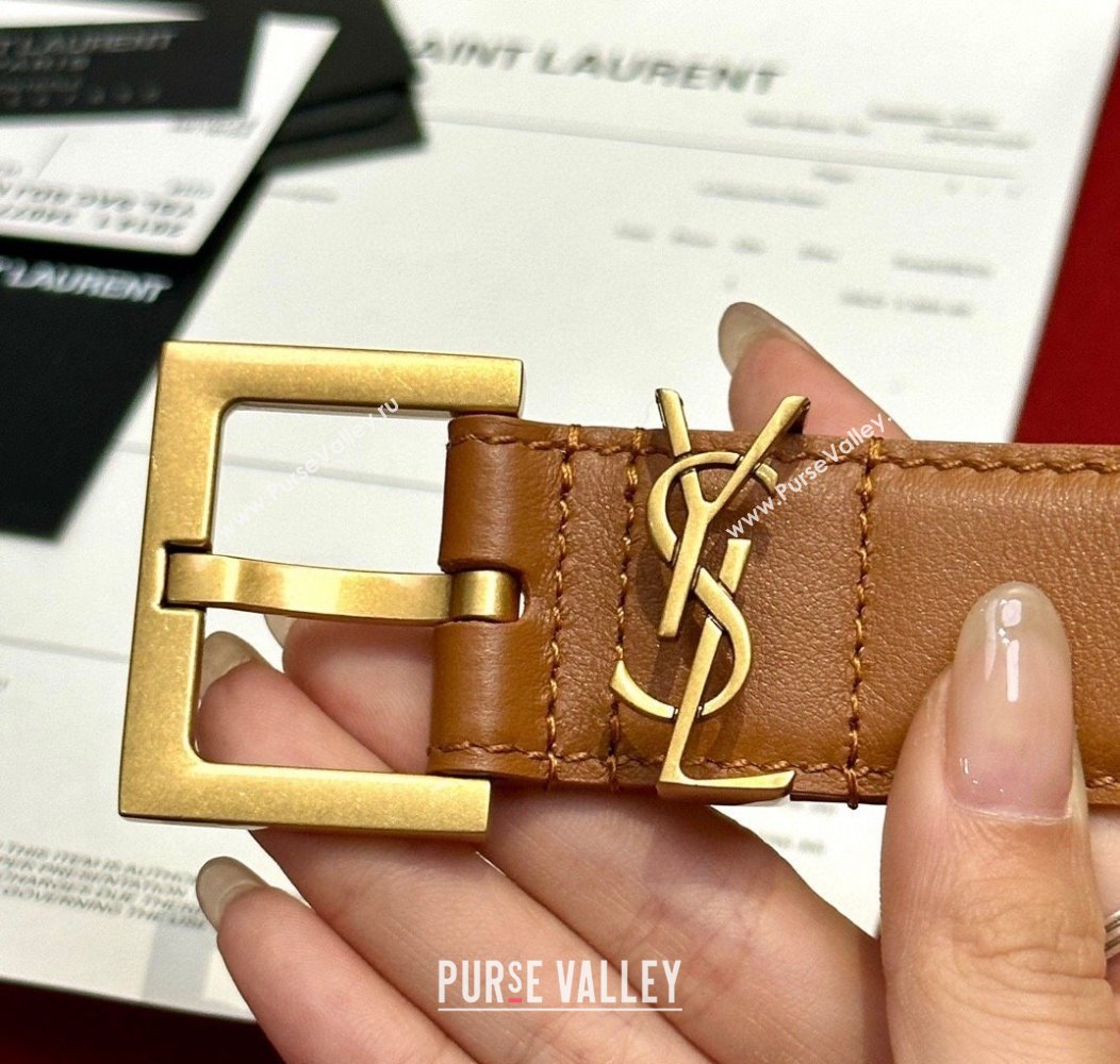 Saint Laurent Calfskin Belt 2cm/3cm Brown 2024 1127 (99-241127081)