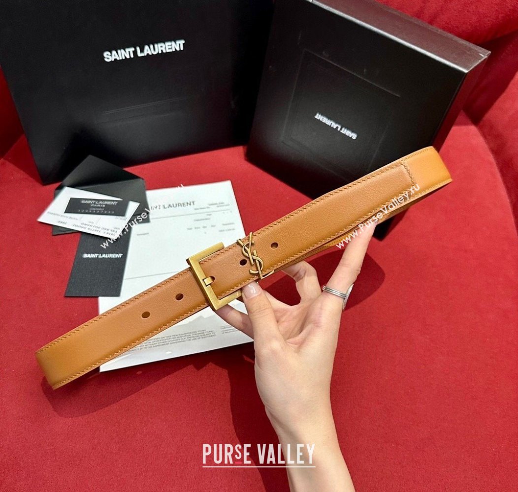 Saint Laurent Calfskin Belt 2cm/3cm Brown 2024 1127 (99-241127081)