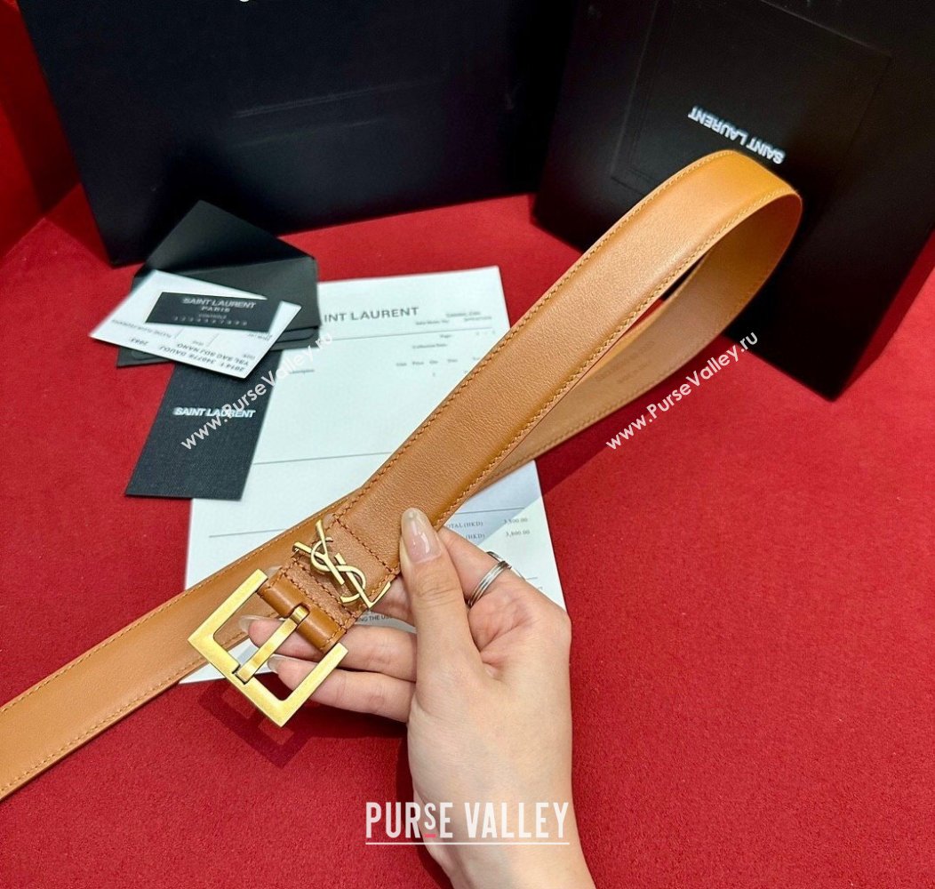 Saint Laurent Calfskin Belt 2cm/3cm Brown 2024 1127 (99-241127081)