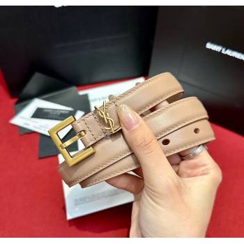 Saint Laurent Calfskin Belt 2cm Beige 2024 1127 (99-241127084)