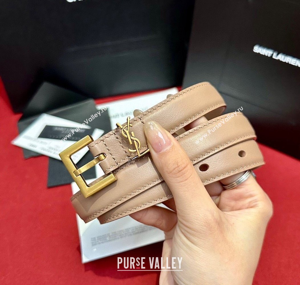 Saint Laurent Calfskin Belt 2cm Beige 2024 1127 (99-241127084)