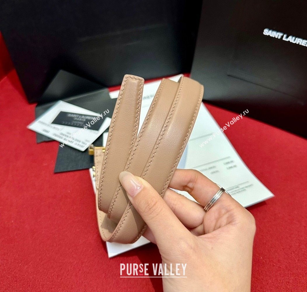 Saint Laurent Calfskin Belt 2cm Beige 2024 1127 (99-241127084)