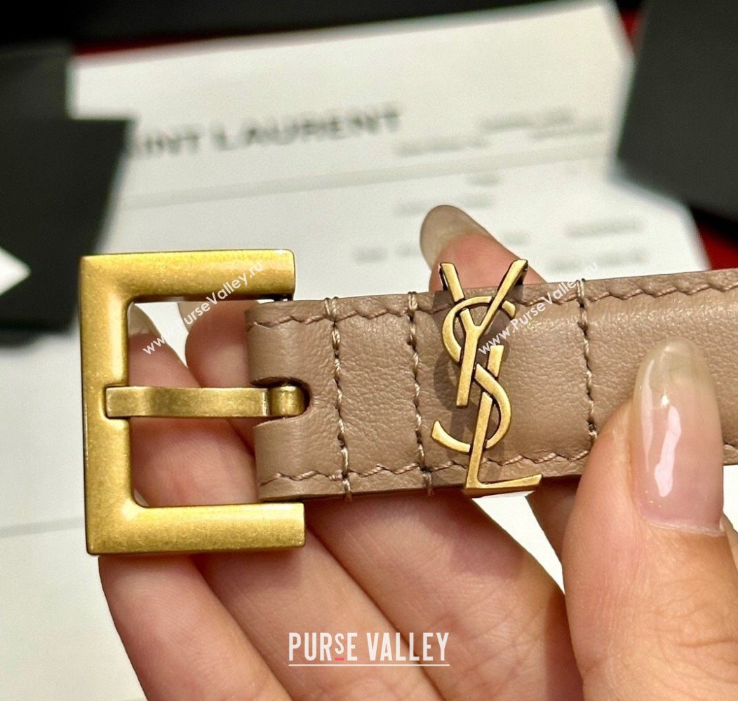 Saint Laurent Calfskin Belt 2cm Beige 2024 1127 (99-241127084)