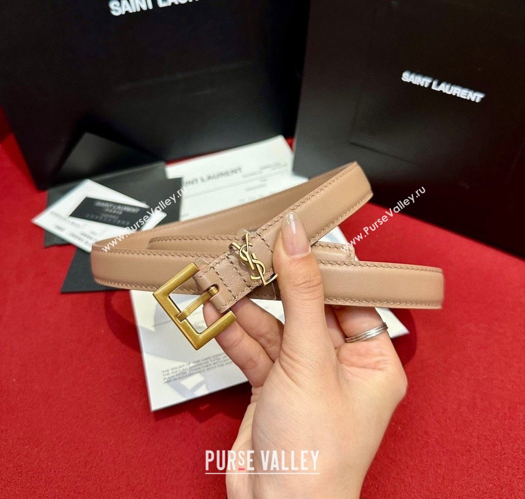 Saint Laurent Calfskin Belt 2cm Beige 2024 1127 (99-241127084)