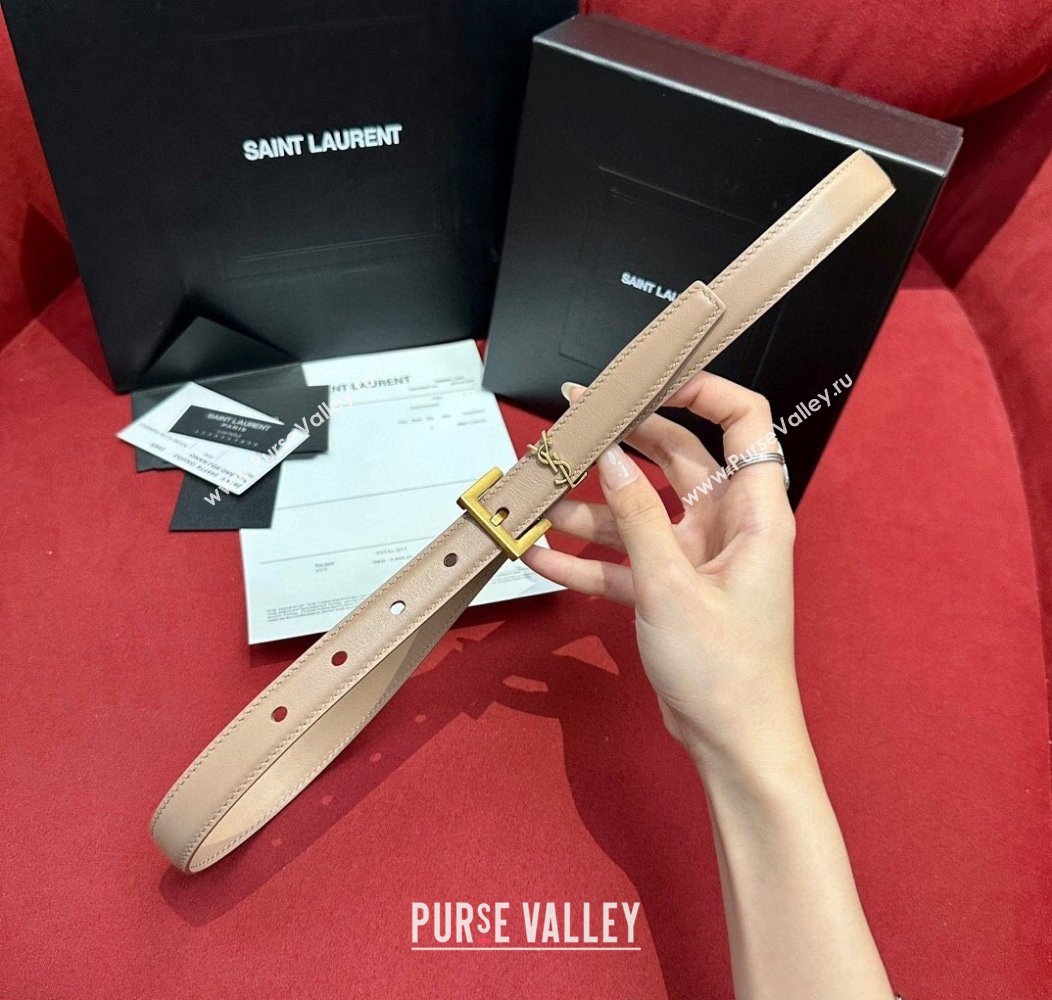 Saint Laurent Calfskin Belt 2cm Beige 2024 1127 (99-241127084)