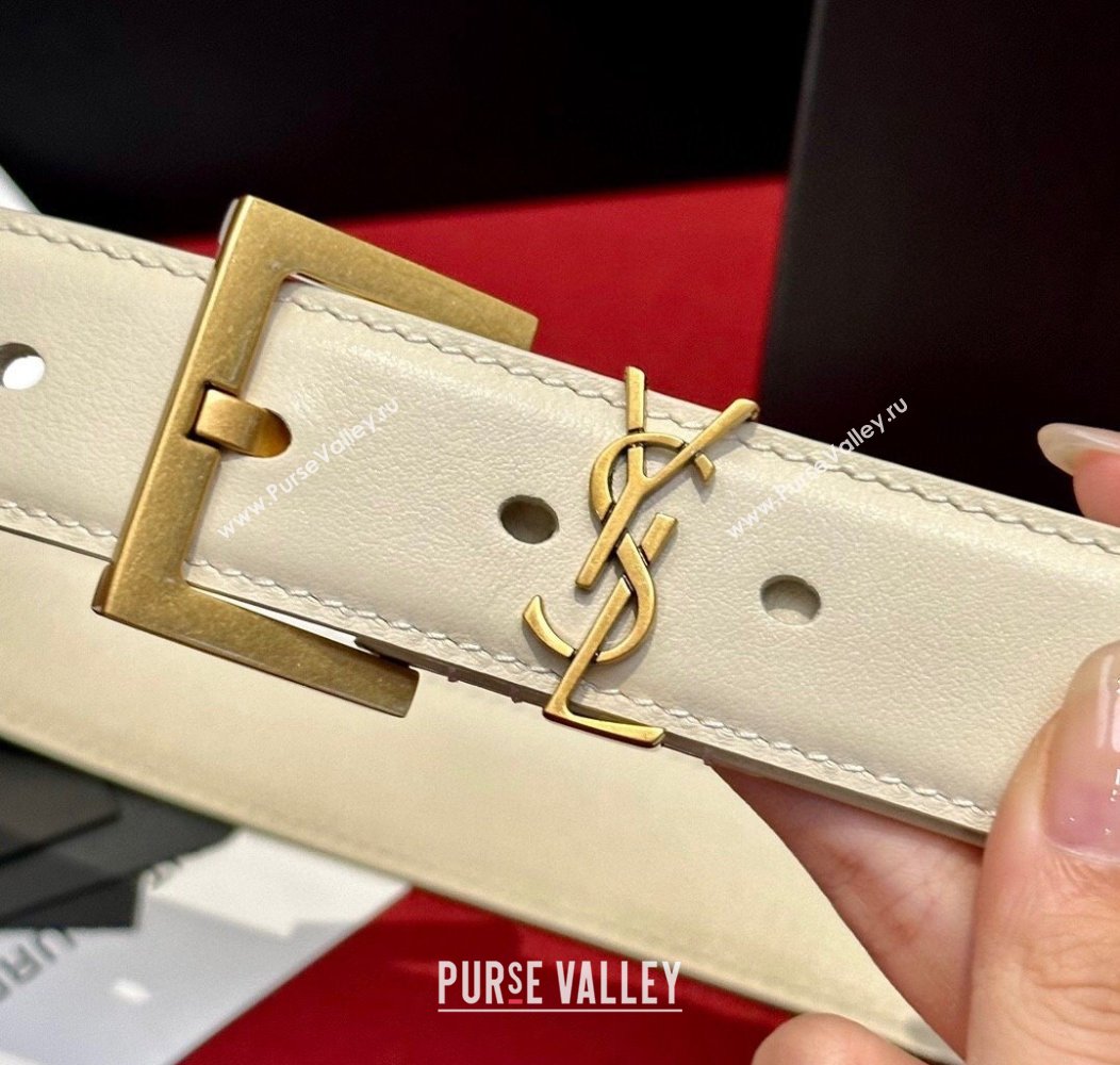 Saint Laurent Calfskin Belt 2cm/3cm White 2024 1127 (99-241127083)