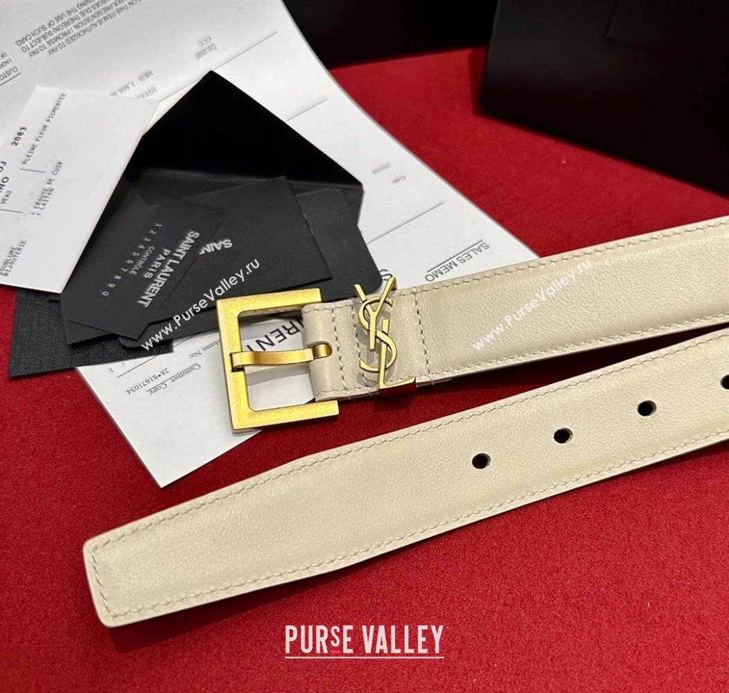 Saint Laurent Calfskin Belt 2cm/3cm White 2024 1127 (99-241127083)