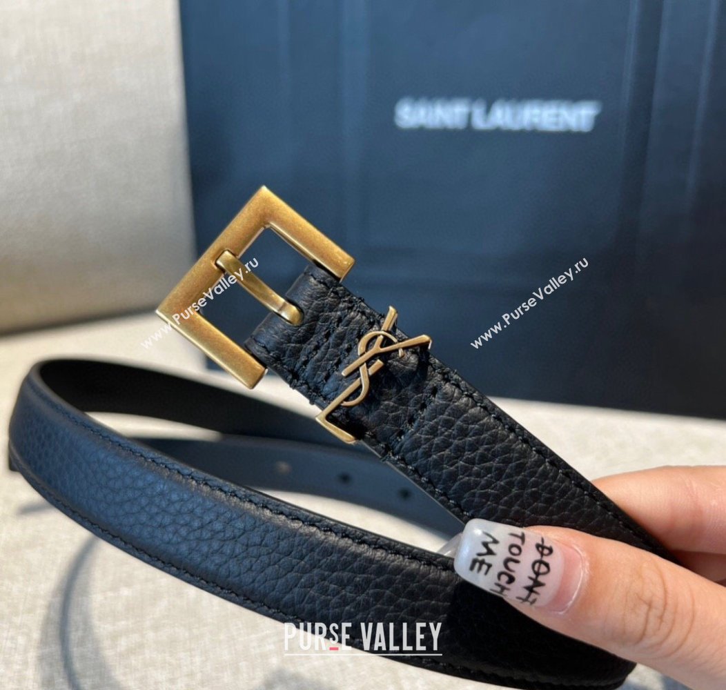 Saint Laurent Grained Calfskin Belt 2cm Black/Vintage Gold 2024 1127 (99-241127086)