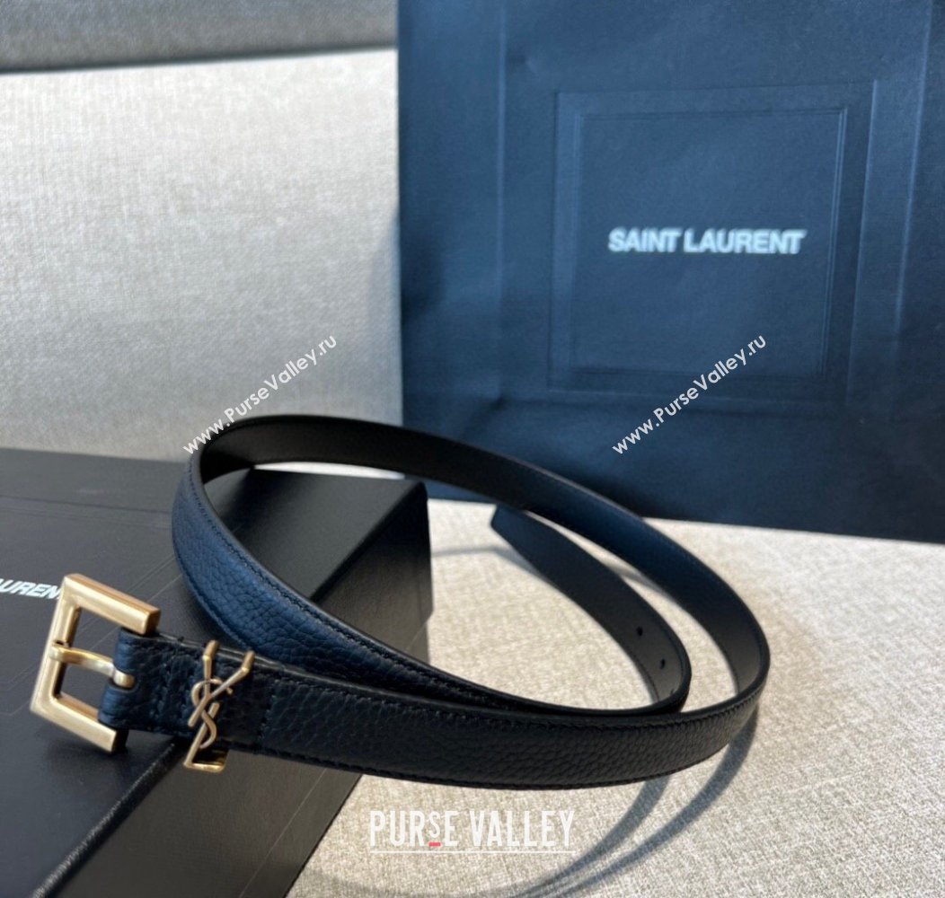 Saint Laurent Grained Calfskin Belt 2cm Black/Vintage Gold 2024 1127 (99-241127086)