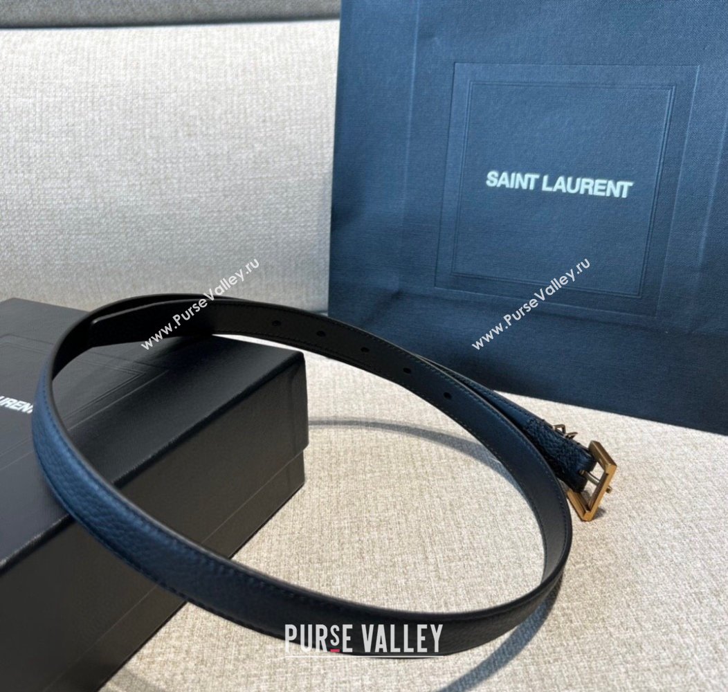 Saint Laurent Grained Calfskin Belt 2cm Black/Vintage Gold 2024 1127 (99-241127086)