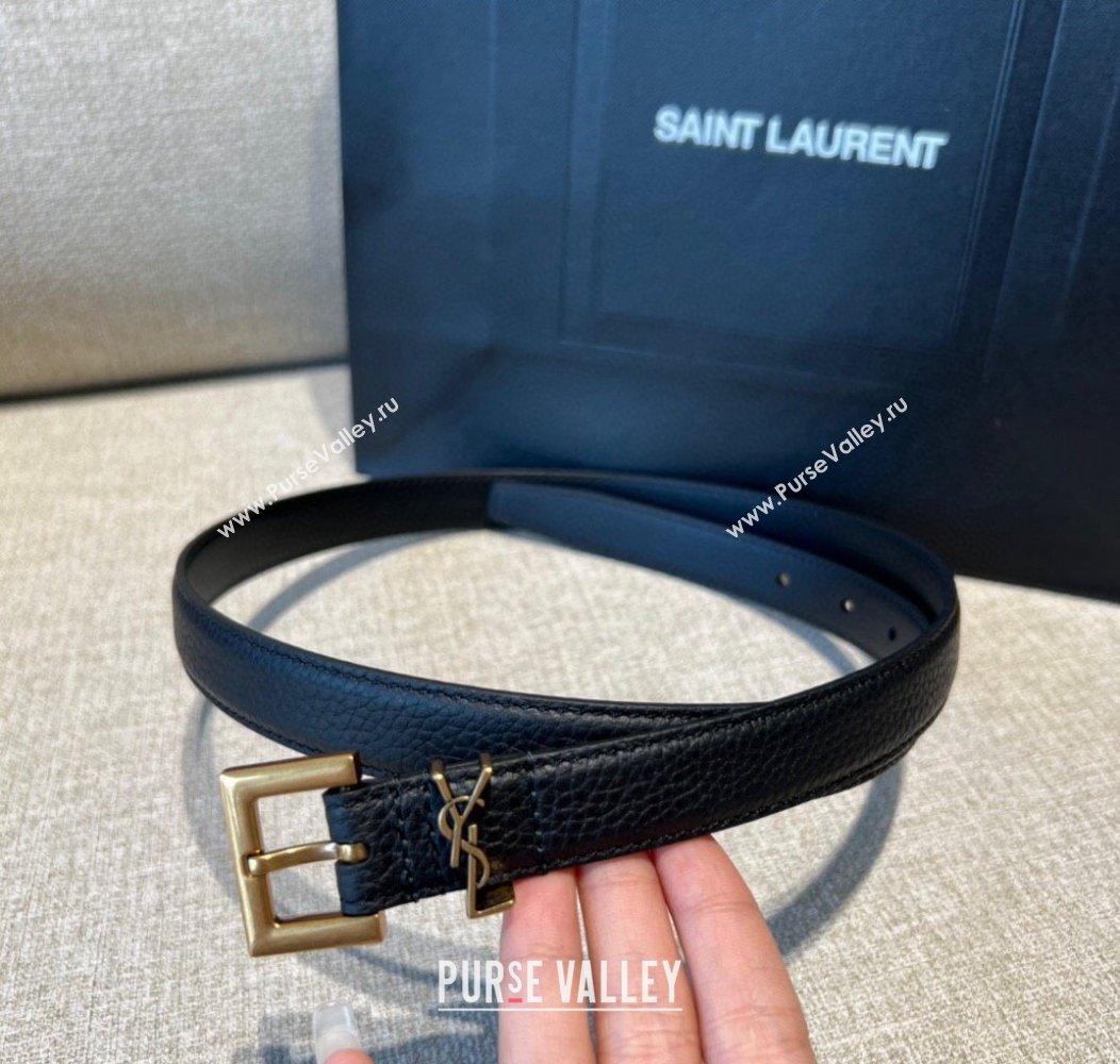 Saint Laurent Grained Calfskin Belt 2cm Black/Vintage Gold 2024 1127 (99-241127086)