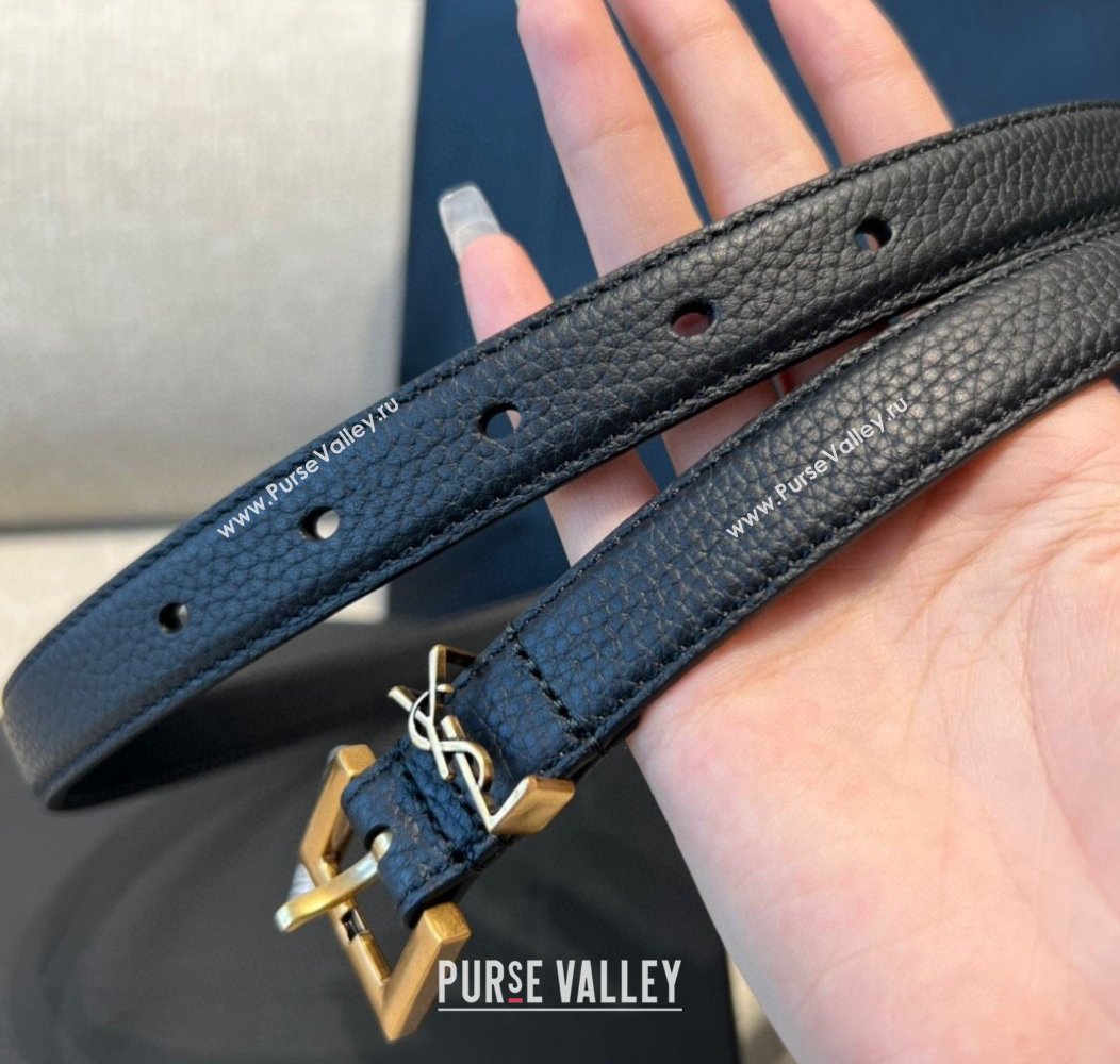 Saint Laurent Grained Calfskin Belt 2cm Black/Vintage Gold 2024 1127 (99-241127086)