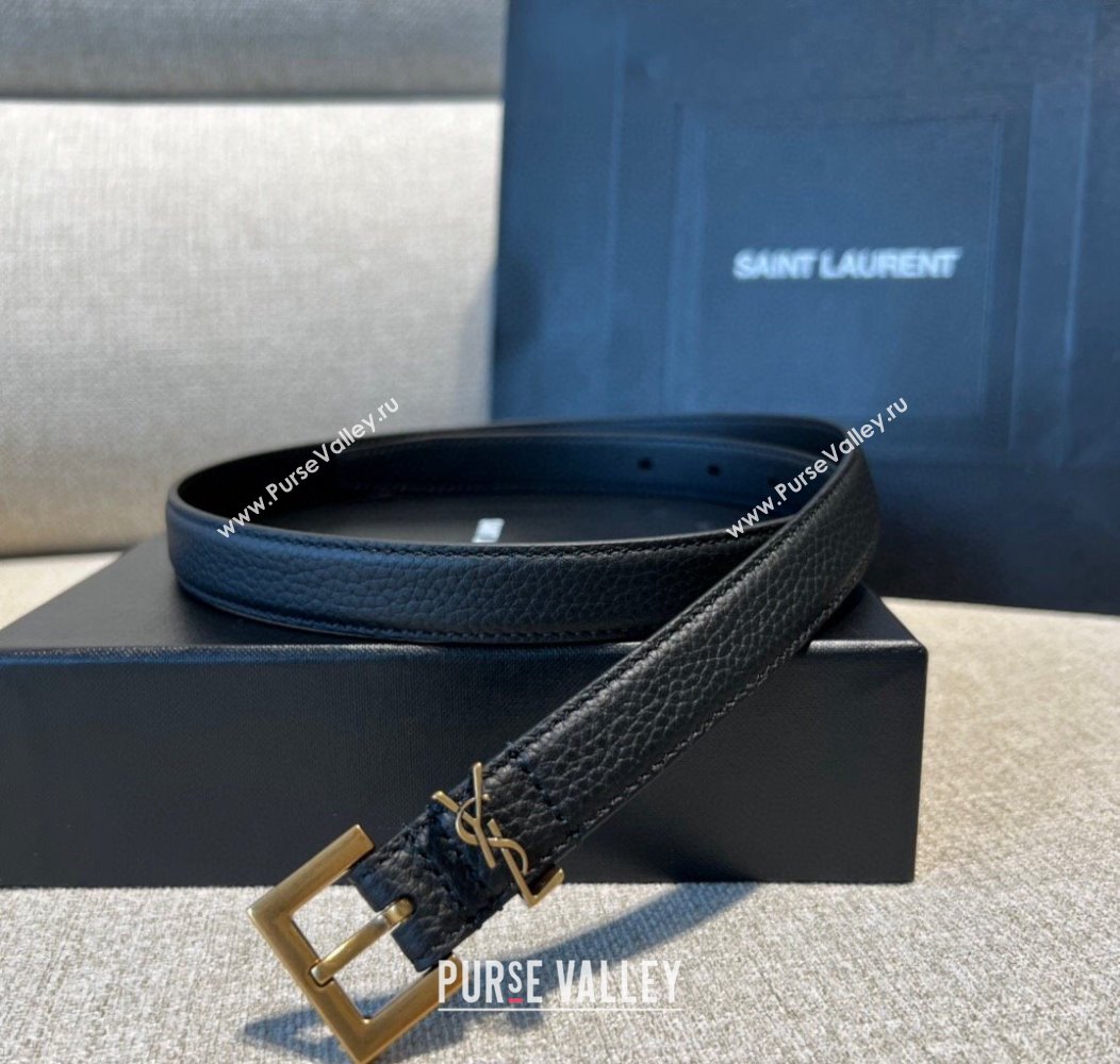 Saint Laurent Grained Calfskin Belt 2cm Black/Vintage Gold 2024 1127 (99-241127086)