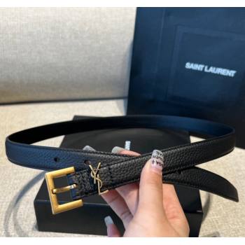 Saint Laurent Grained Calfskin Belt 2cm Black/Vintage Gold 2024 1127 (99-241127086)