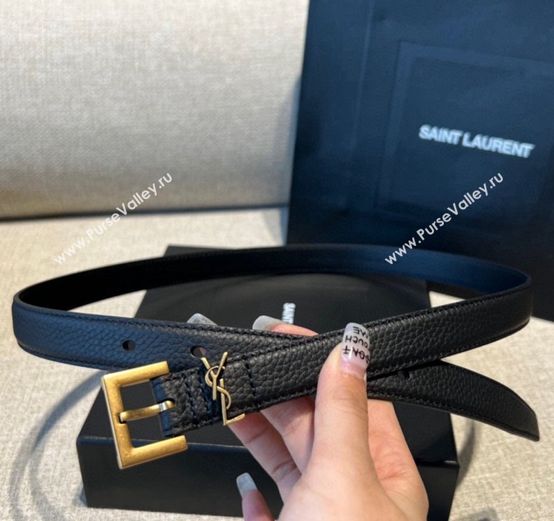 Saint Laurent Grained Calfskin Belt 2cm Black/Vintage Gold 2024 1127 (99-241127086)