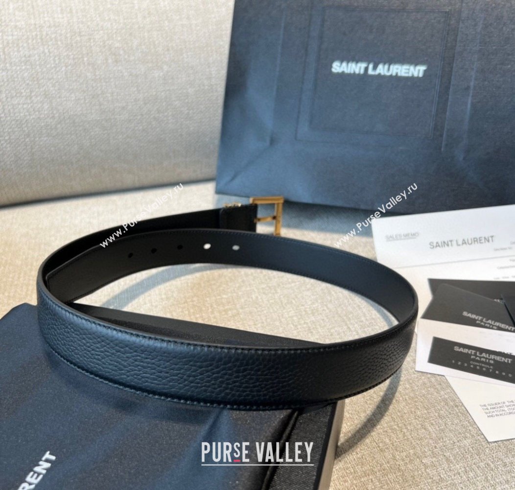 Saint Laurent Grained Calfskin Leather Belt 2cm Black/Gold 2024 1127 (99-241127087)