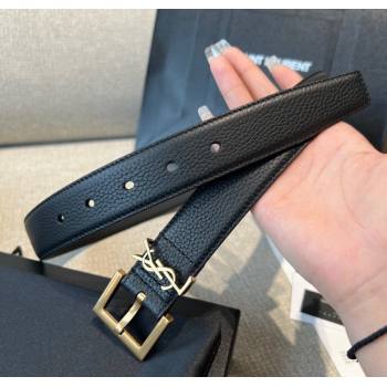 Saint Laurent Grained Calfskin Leather Belt 2cm Black/Gold 2024 1127 (99-241127087)