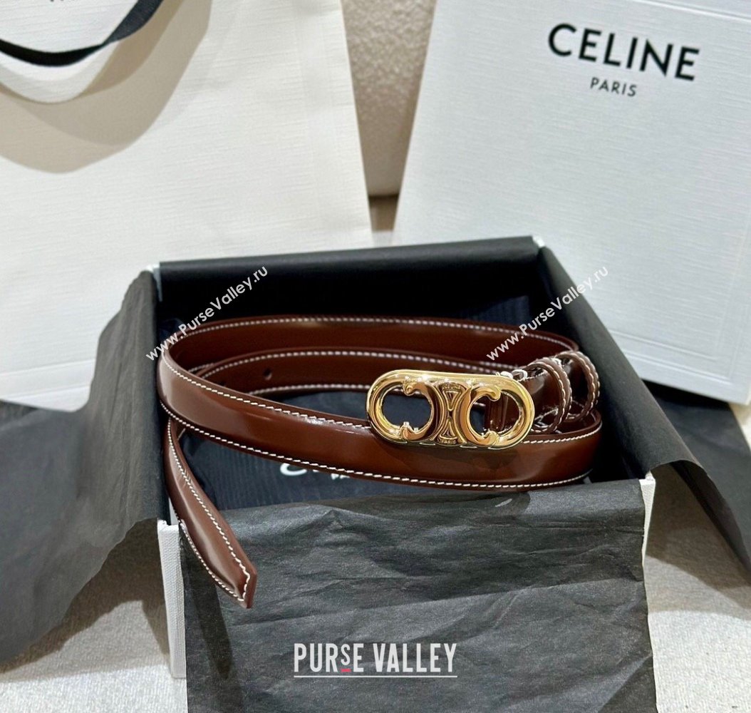 Celine Brown Calfskin Belt 2.5cm with Circle Logo 2024 1127 (99-241127090)