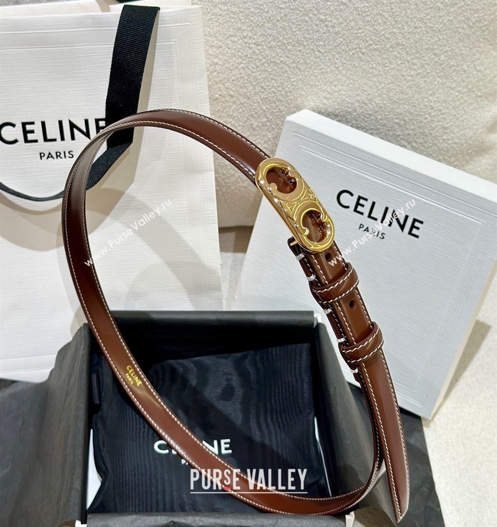 Celine Brown Calfskin Belt 2.5cm with Circle Logo 2024 1127 (99-241127090)