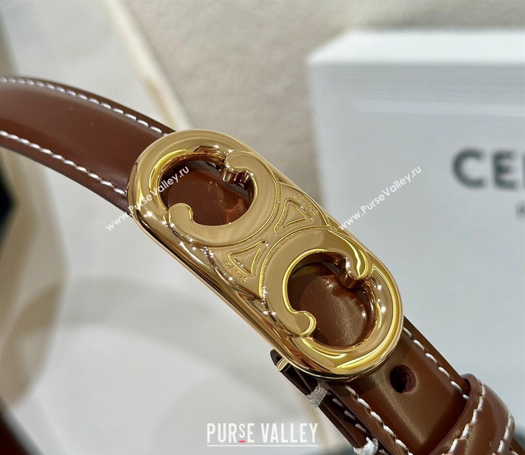 Celine Brown Calfskin Belt 2.5cm with Circle Logo 2024 1127 (99-241127090)