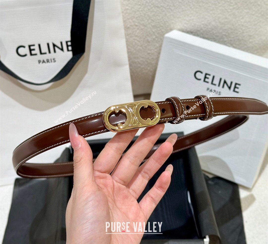 Celine Brown Calfskin Belt 2.5cm with Circle Logo 2024 1127 (99-241127090)