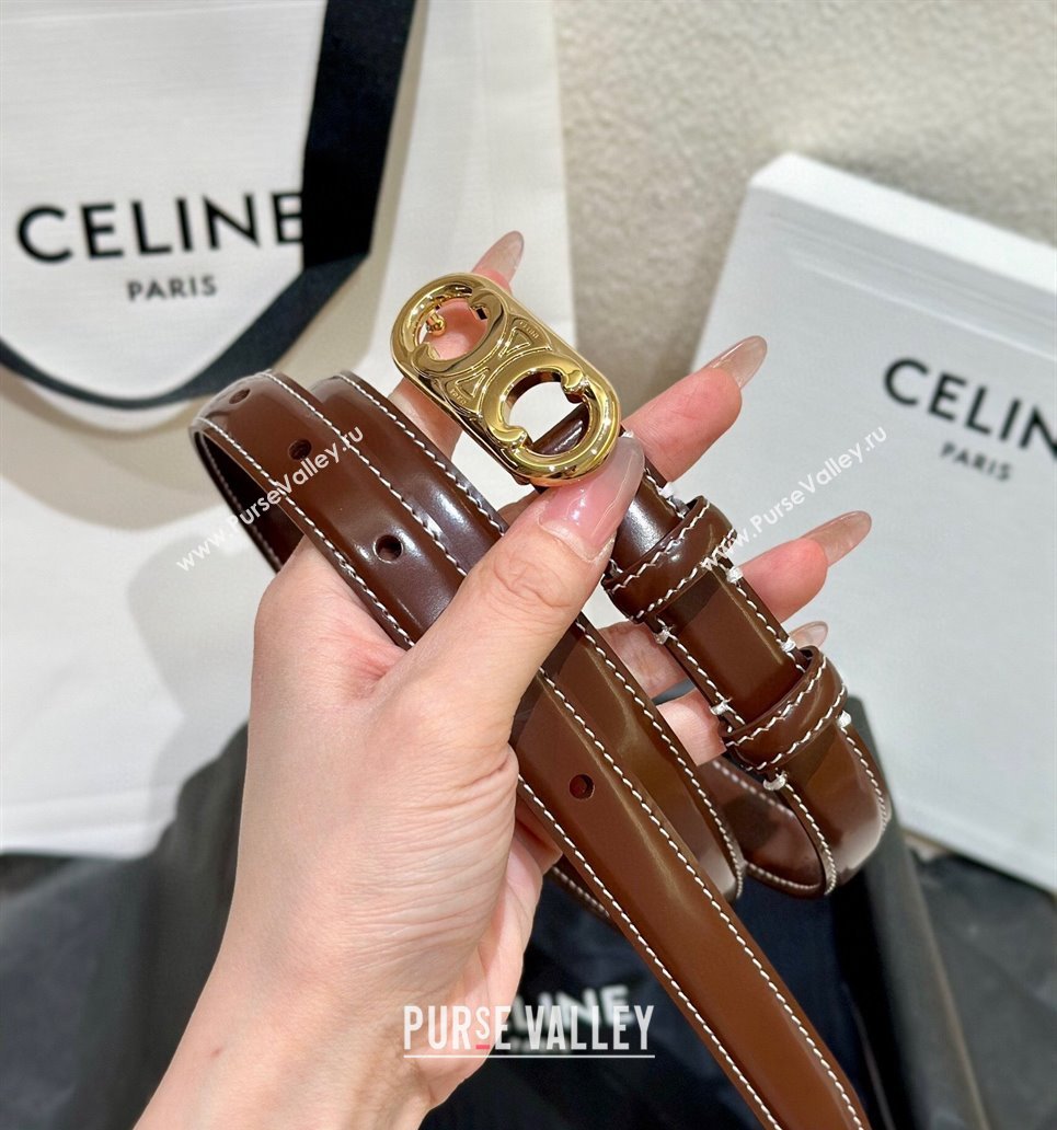 Celine Brown Calfskin Belt 2.5cm with Circle Logo 2024 1127 (99-241127090)