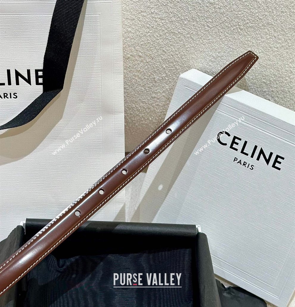 Celine Brown Calfskin Belt 2.5cm with Circle Logo 2024 1127 (99-241127090)