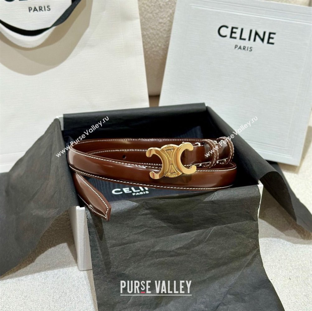 Celine Brown Calfskin Belt 2.5cm with Shiny Gold Logo 2024 1127 (99-241127091)