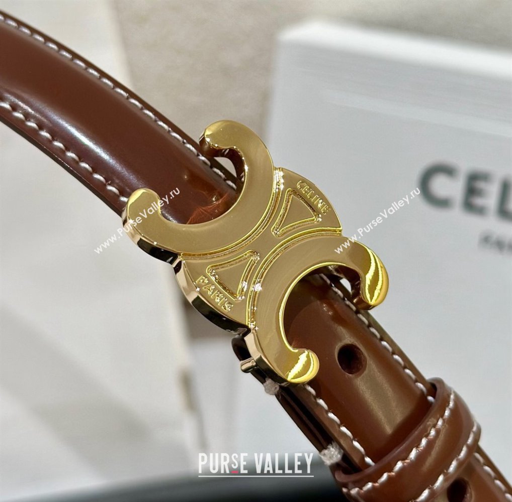 Celine Brown Calfskin Belt 2.5cm with Shiny Gold Logo 2024 1127 (99-241127091)