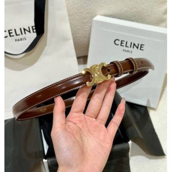 Celine Brown Calfskin Belt 2.5cm with Shiny Gold Logo 2024 1127 (99-241127091)