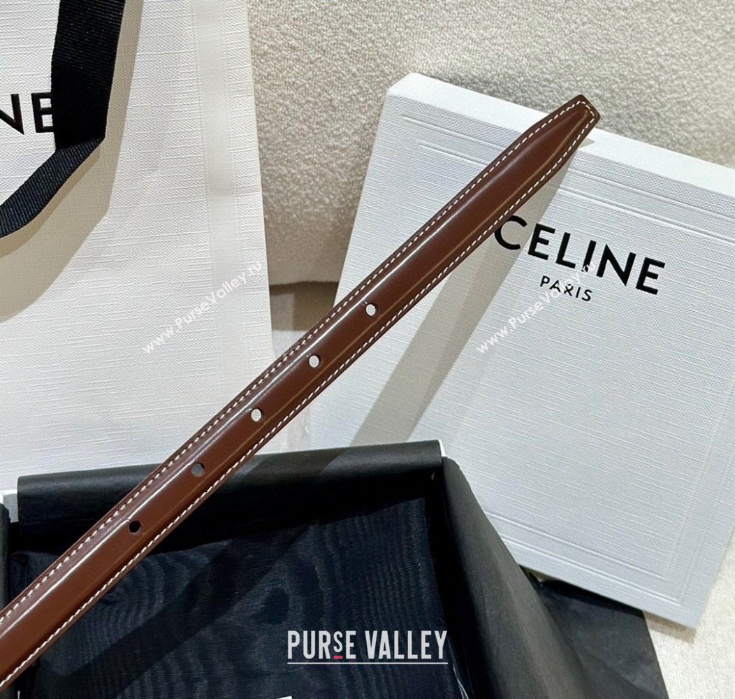 Celine Brown Calfskin Belt 2.5cm with Shiny Gold Logo 2024 1127 (99-241127091)