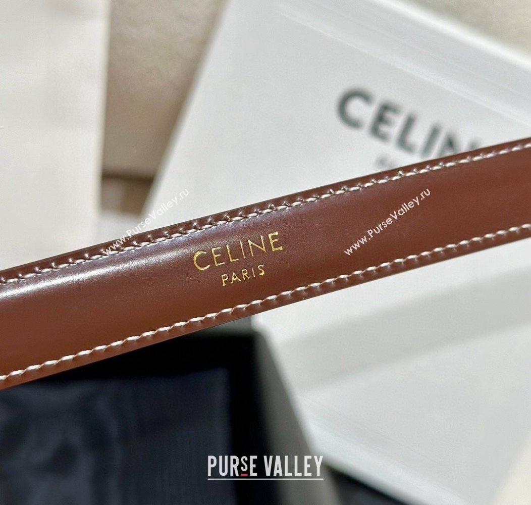 Celine Brown Calfskin Belt 2.5cm with Shiny Gold Logo 2024 1127 (99-241127091)