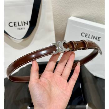 Celine Brown Calfskin Belt 2.5cm with Shiny Silver Logo 2024 1127 (99-241127092)