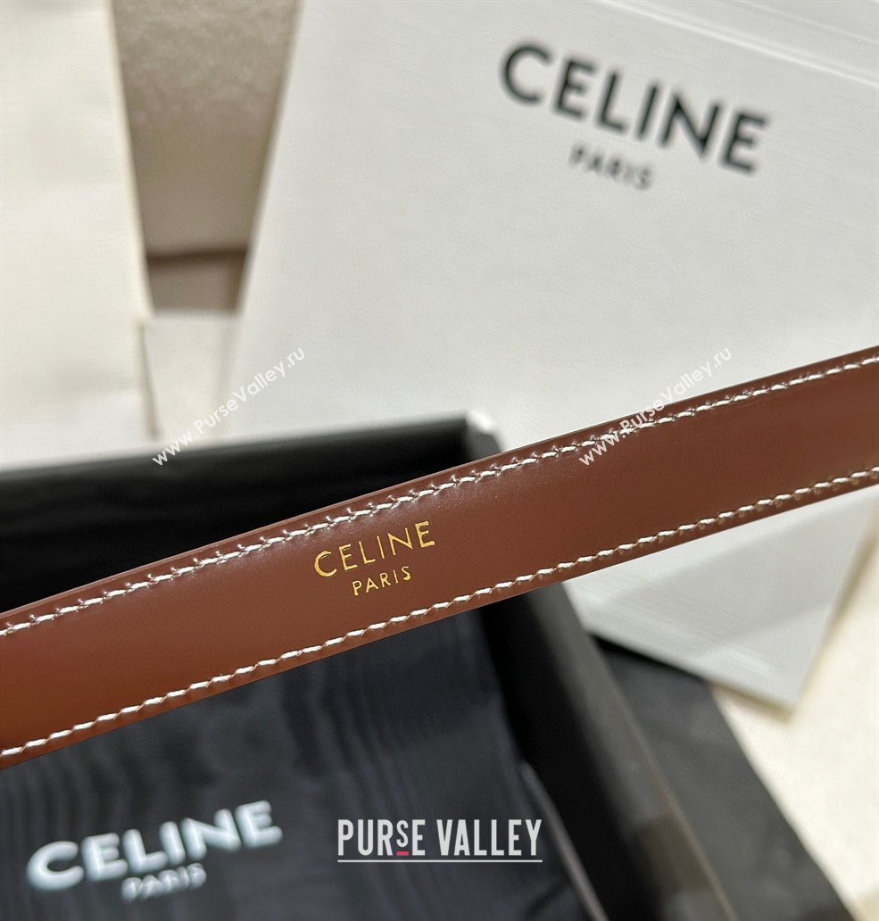 Celine Brown Calfskin Belt 2.5cm with Shiny Silver Logo 2024 1127 (99-241127092)