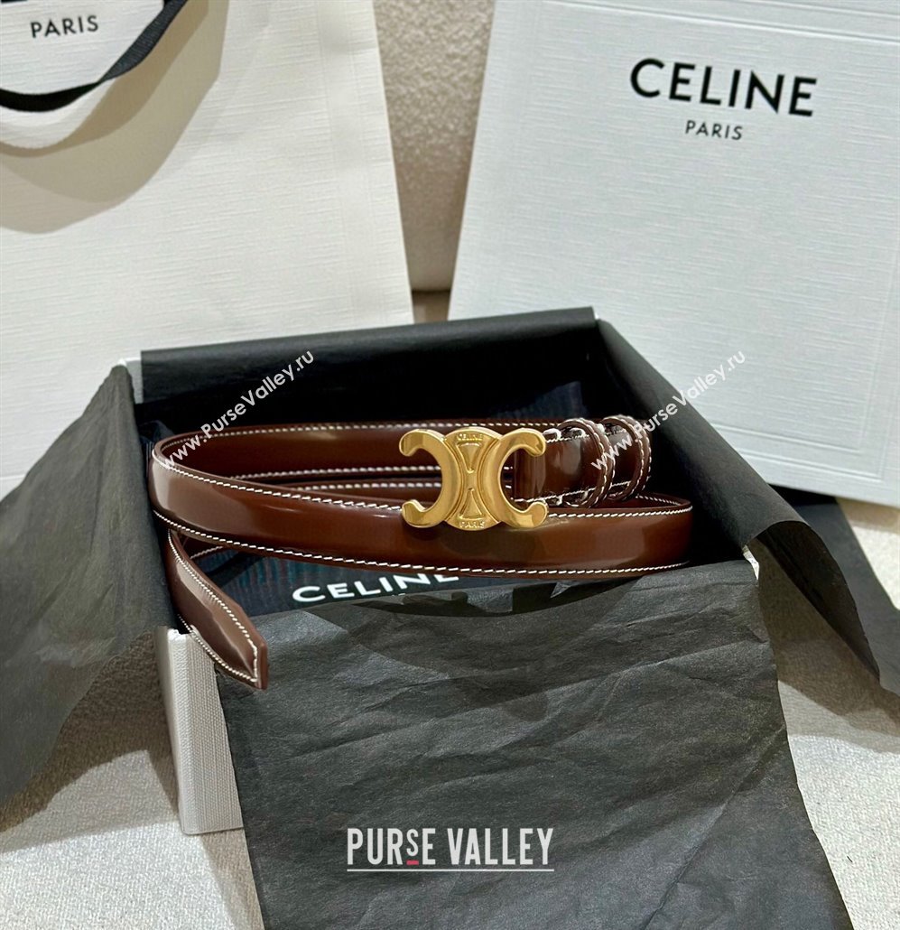 Celine Brown Calfskin Belt 2.5cm with Gold-Tone Buckle 2024 1127 (99-241127093)